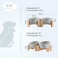 SPUNKYJUNKY 15° Dőlésszögű Kerámia Etetőtál Fa Állvánnyal - 2x400ml Szürke Kutyatál Lapos Orrú Kisállatok Számára, Csúszásmentes 4