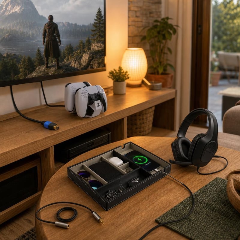 Sređen kutak za gaming: 1x AUX kabel 1,8m + 1x HDMI 10m + 1x PS5 punjač + 1x organizator + 1x slušalice