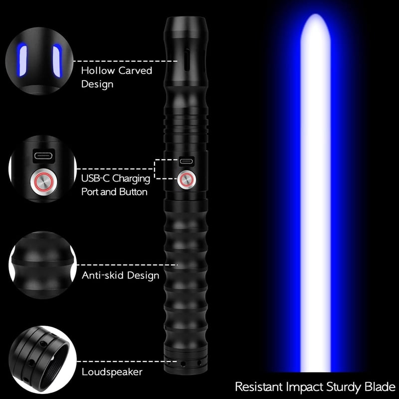 Duel Lightsabers Fénykard Felnőtteknek - Fém Markolatú, 44 Hüvelykes, Mozgásérzékelős, 16 Hangeffekttel, Nehéz Párbajokra, Fekete