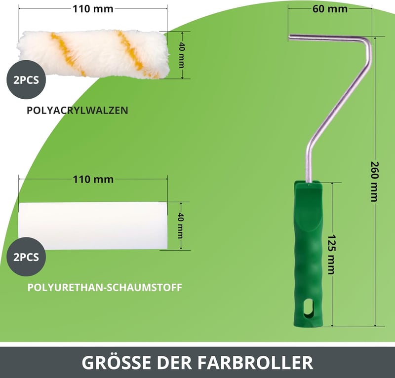ToolSpace Univerzális Festőkészlet 6 részes - Bútorok és Kis Felületek Festéséhez - 2 Poliakril Festőhenger, 2 Szivacshenger, 1 Festéktálca,