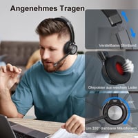 Beebang Vezeték Nélküli Headset, Mono Bluetooth 5.2 Mikrofonos Fejhallgató USB Adapterrel PC-hez, 30 Órás Üzemidő, Mac, Skype, Teams, Zoom K 6