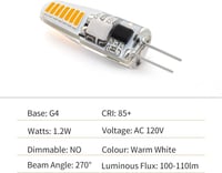 SHUNFA G4 LED Izzó 10db - Energiatakarékos 1.2W Meleg Fehér Fény 3