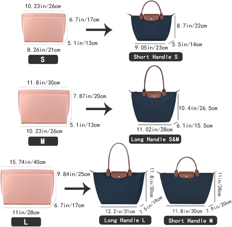 Longchamp táska rendező - Sötétszürke filc, sok zsebes, közepes méret