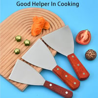 Helweet 3 részes Teppanyaki Spatula Készlet - Rozsdamentes Acél Grillező Lapát Fa Nyéllel Sütéshez, BBQ-hoz, Pizzához, Steakhez 5