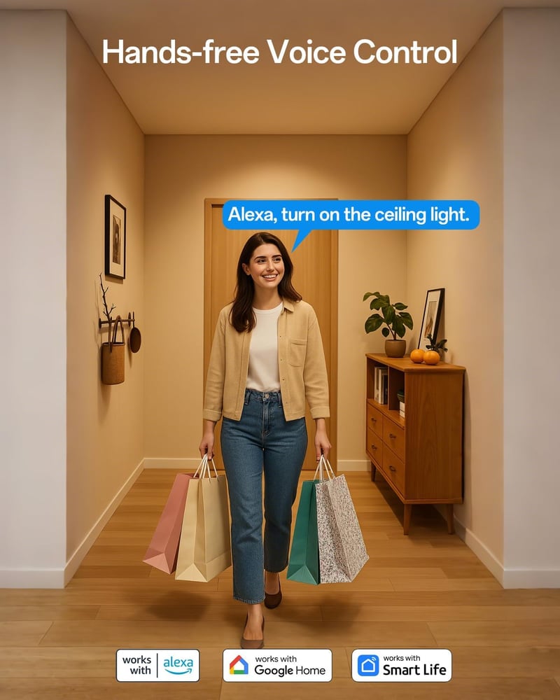 YUNLONG Okos WiFi Mennyezeti Ventilátor Lámpával - Alexa és Google Kompatibilis, Távirányítós, 5 Lapátos, Fekete, Fényerőszabályozható, Irán