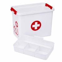 Cutie pentru prim ajutor Sunware Q-Line cu inserție, 9 litri, alb-roșu — capac de plastic lipsă (stare: vezi imaginea 2) 1