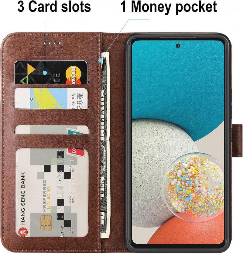Samsung Galaxy A53 bőr pénztárca tok 3 kártyahellyel, mágneszárral