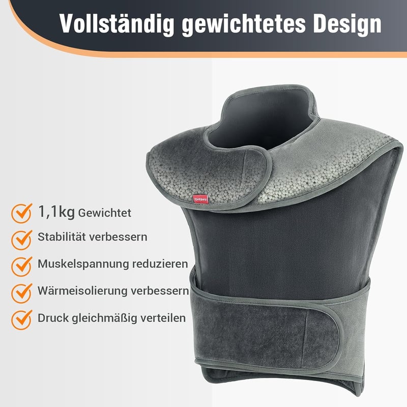 Comfytemp Infravörös Súlyozott Nyak és Vállmelegítő Párna, 1,1 kg, 6 Hőfokozat, 1-3 Órás Időzítő, 57x50 cm, Mosható 
