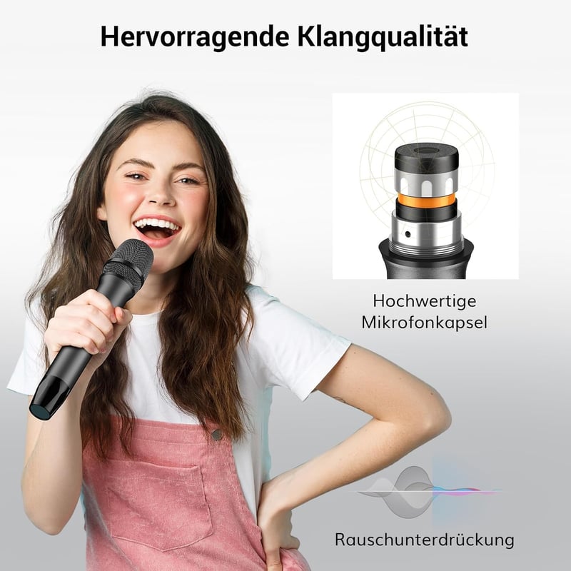 TONOR TW450 Vezeték Nélküli Mikrofon Szett - Duál Karaoke Mikrofon 60m Hatótávval, 5 Csatornával, Vevőegységgel Esküvőre, Előadásokhoz, Szür - Grey and grey