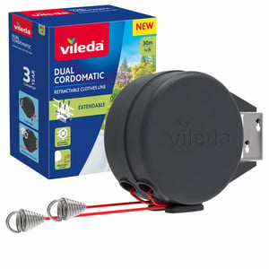 Vileda Dual Cordomatic izvlačiva sušilica — neispravna, djelomično radi: na jednoj strani ne uvlači uže (stanje: vidi 2. sliku)