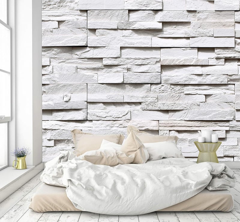 murimage 3D Kőfal Fototapéta 274x254 cm - Fehér Papír Faldekoráció Ragasztóval, Nappali és Hálószoba Díszítéshez, made in Germany