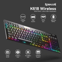 Redragon K618 Horus RGB Mechanikus Gamer Billentyűzet, Háromféle Csatlakozás, Lapos Billentyűk, Lineáris Red Switch, Dedikált Médiavezérlés 2