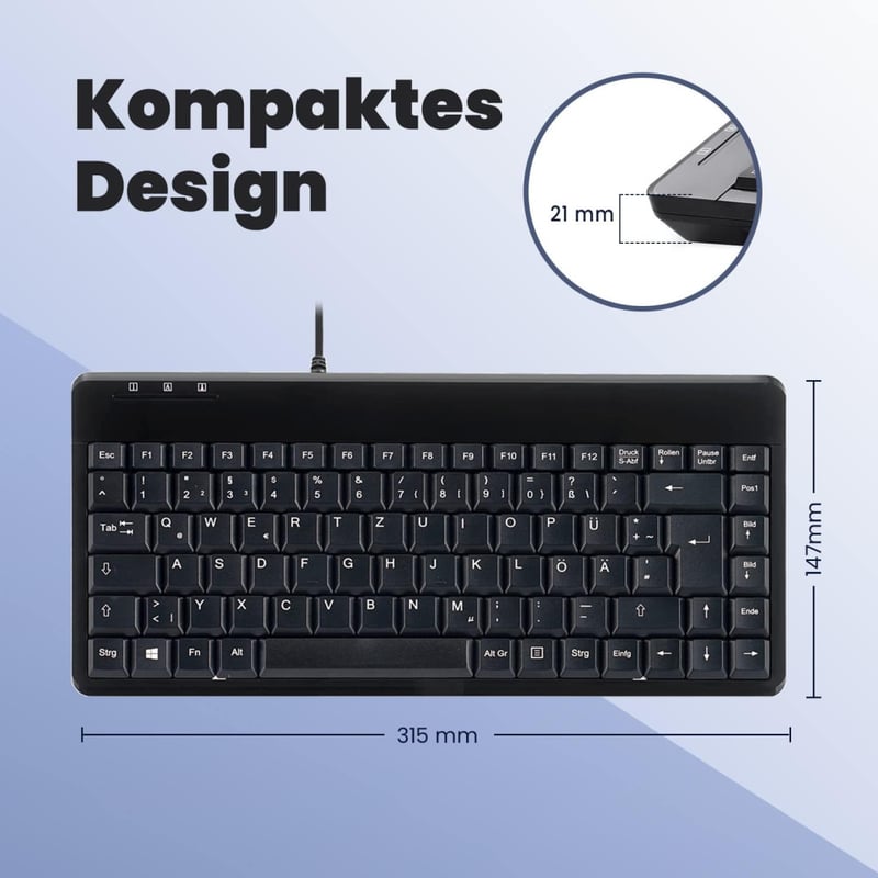 Perixx PERIBOARD-409 U Mini USB billentyűzet - Kompakt német QWERTZ - Vezetékes, zongoralakk