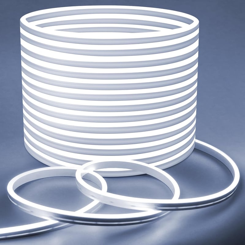 Lamomo 30m LED Szalag, Fehér Szabályozható Fényerejű Neon Világítás, Vízálló 6000K Szilikonos Rugalmas 24V  Beltéri-Kültéri
