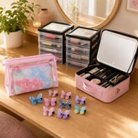 Beauty set pre dievčatá: LED zrkadlo + kozmetická taška + 2x organizér + 11x sponka 1