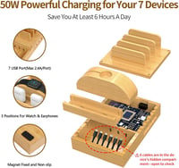 Alltripal Bamboo Töltőállomás 7 Portos USB Gyorstöltő - Többeszközös Telefontöltő Állvány iPhone, Samsung, Huawei Készülékekhez 3