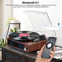 FYDEE Bluetooth Bakelit Lemezjátszó 3 Sebességgel (33/45/78 rpm), Beépített Sztereó Hangszóróval, RCA és AUX Csatlakozással, Dió Színben 6