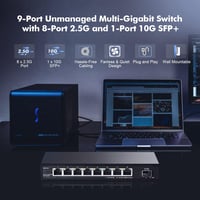 YuLinca 8 portos 2.5G hálózati switch 10G SFP-vel, ventilátor nélküli 2