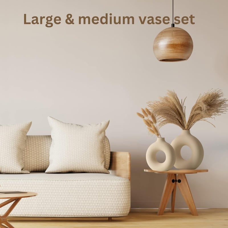 RyddeligHome Fehér Mini Kerámia Váza Donut Alakú Boho Dekoráció Asztalra Pampásfűhöz