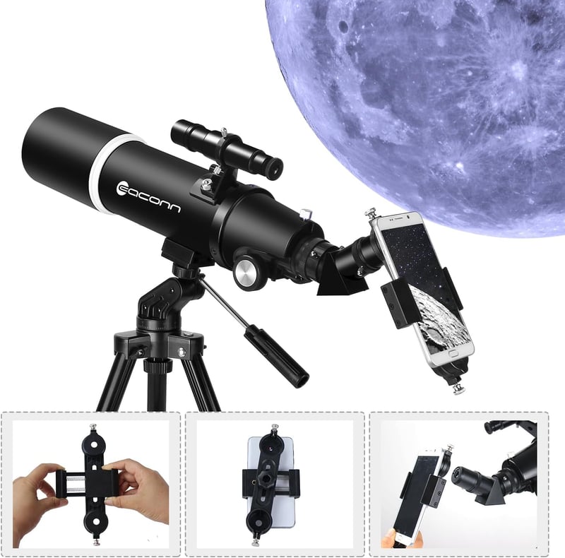 EACONN 80mm Csillagászati Teleszkóp 600mm Hordozható Utazó Távcső Tripod Telefonadapterrel
