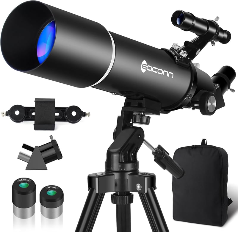 EACONN 80mm Csillagászati Teleszkóp 600mm Hordozható Utazó Távcső Tripod Telefonadapterrel