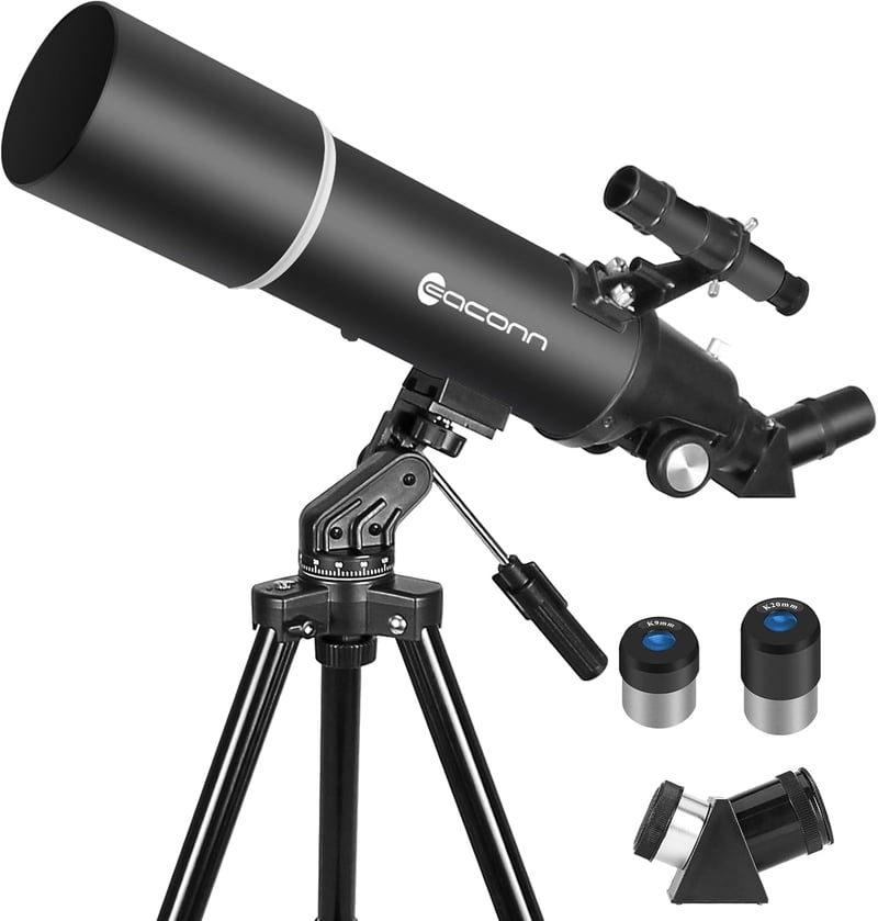 EACONN Távcső Felnőtteknek és Gyerekeknek - 80mm Refraktor Teleszkóp 600mm Fókusztávolsággal, Hordozható Csillagászati Távcső Hátizsákkal