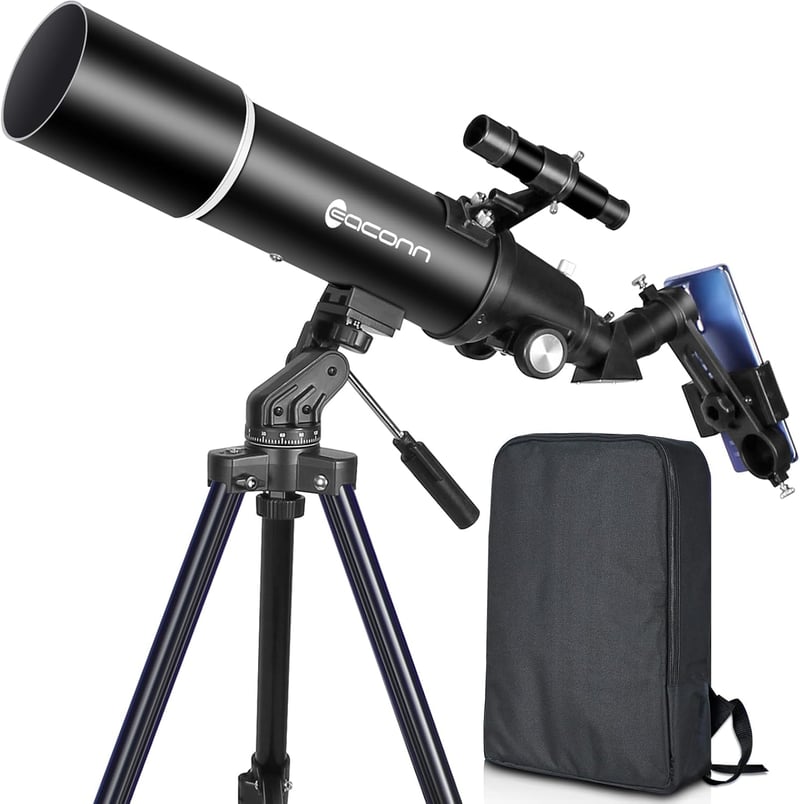 EACONN Távcső Felnőtteknek és Gyerekeknek - 80mm Refraktor Teleszkóp 600mm Fókusztávolsággal, Hordozható Csillagászati Távcső Hátizsákkal