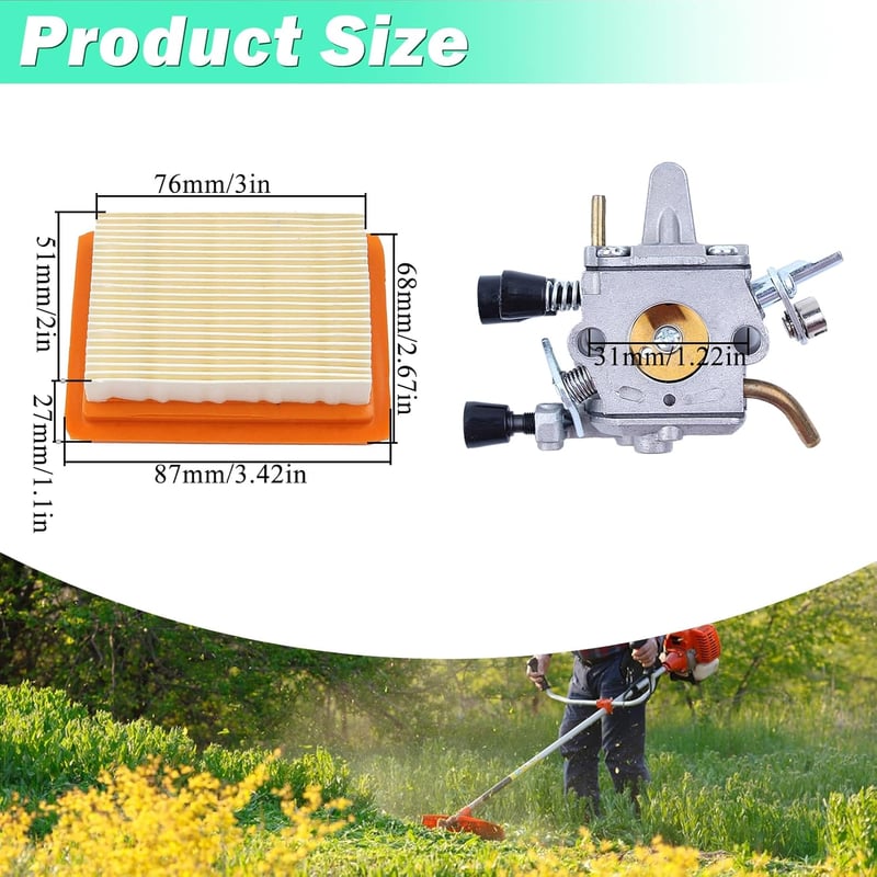 Adefol Karburátor Készlet Stihl FS120 FS200 FS020 FS202 FS300 FS350 Modellekhez - Tömítés, Légszűrő, Üzemanyagcső, Benzinszűrő, Gyújtógyerty