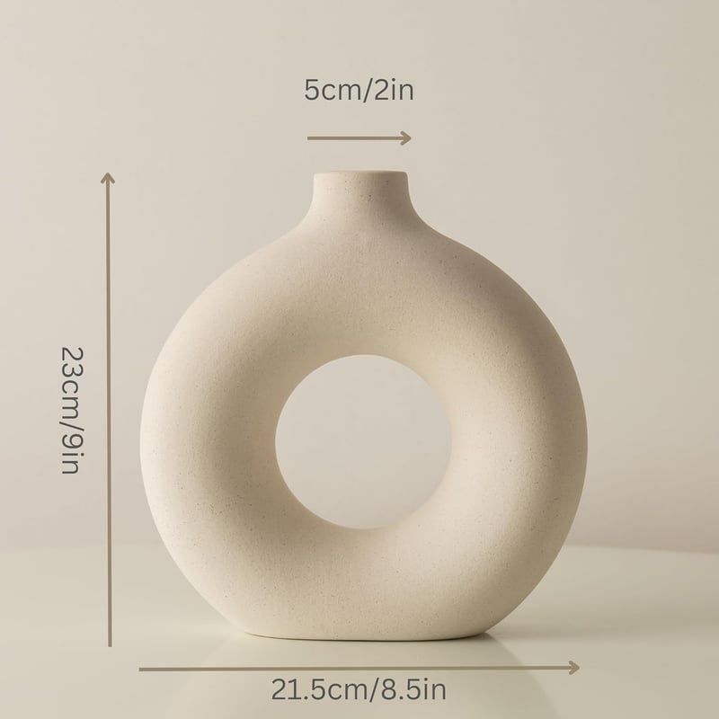 RyddeligHome Fehér Mini Kerámia Váza Donut Alakú Boho Dekoráció Asztalra Pampásfűhöz