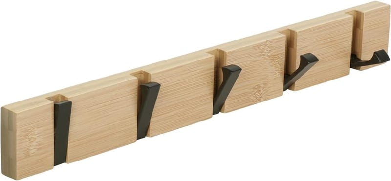 JSVER Modern Bambusz Fali Fogas 5 Mozgatható Akasztóval - Kabátokhoz, Sálakhoz, Táskákhoz - 18kg Teherbírás - Természetes Fa Szín