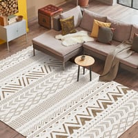 Vamcheer Modern Szőnyeg Beltéri Kültéri Használatra, Csúszásmentes Futó Szőnyeg Konyhába Étkezőbe, Boho Geometrikus Mintás, Bézs 200x300 cm 1