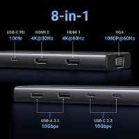 UGREEN Revodok Pro 308 USB-C dokkoló 3 kijelzőhöz, 2x HDMI, VGA, 100W PD 2