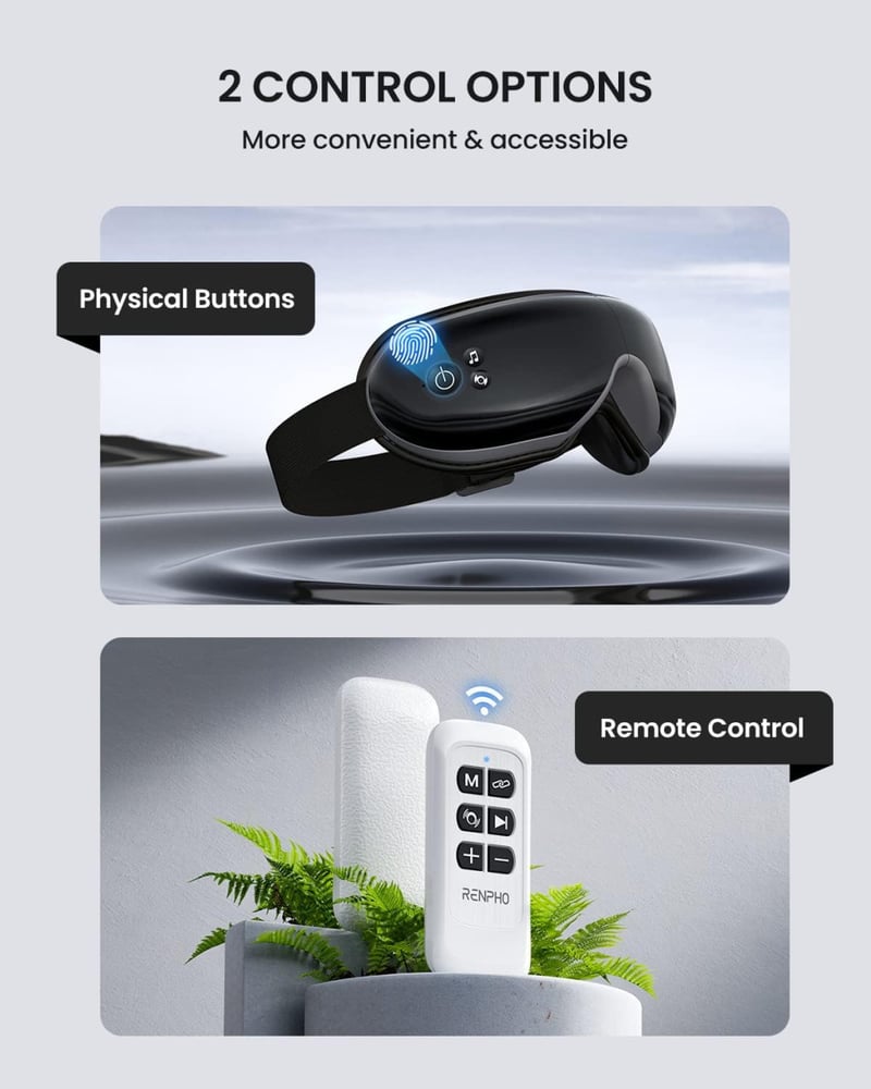 RENPHO Eyeris 1 Szemmaszírozó Készülék Melegítéssel - Bluetooth Zenével, Távirányítóval, Migrén Enyhítésre, Szemfáradtság és Száraz Szem Ell