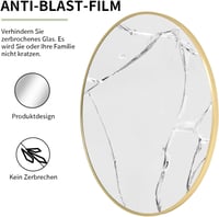 Koonmi 50cm Arany Kerek Tükör Alumínium Kerettel - Fürdőszobába, Nappaliba 2