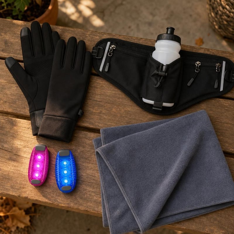 Fényes futókaland: touchscreen téli kesztyű + 600 ml futóöv + 2 db LED klipsz + mikroszálas törölköző