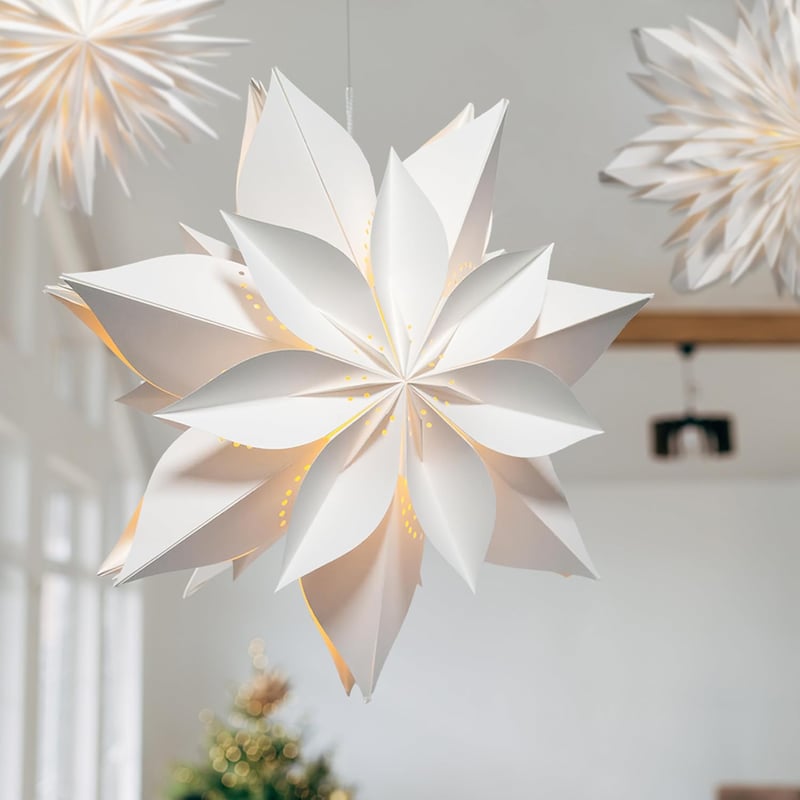 EANLOLY Világító Karácsonyi Csillag - 45 cm Fehér Papír Ablakdísz LED Fényekkel, Beltéri Dekoráció Esküvőre, Születésnapra