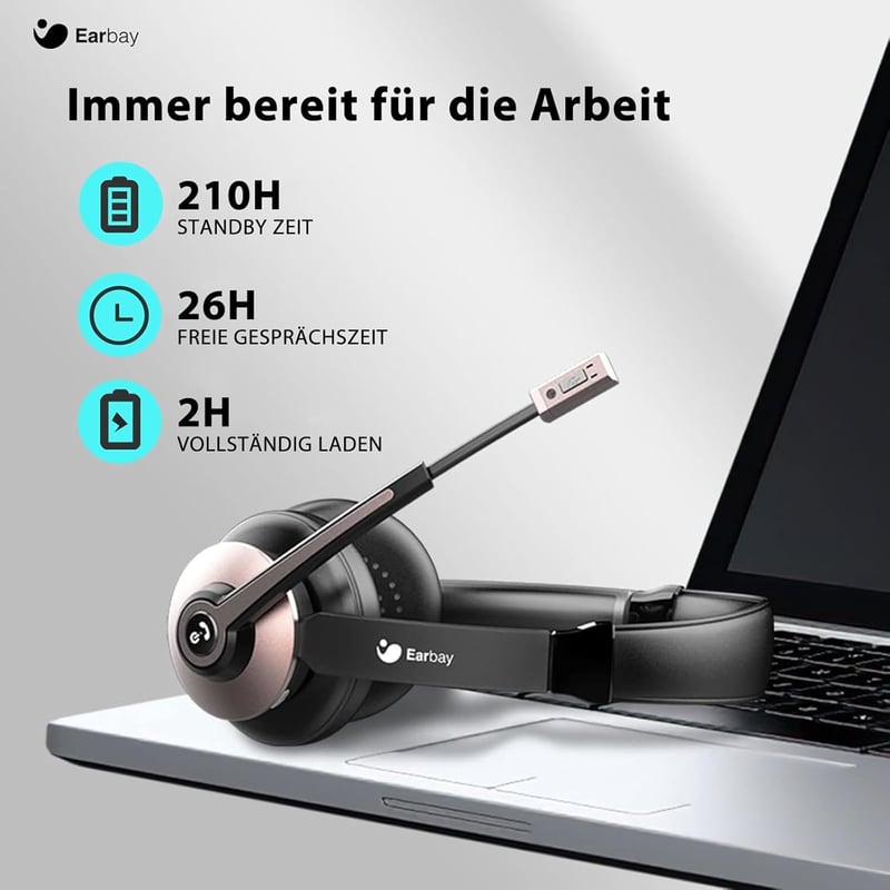 Earbay Bluetooth Headset Mikrofonnal és Zajszűréssel, USB Dongle és Töltőállomás, Vezeték Nélküli Fejhallgató Számítógép Telefon Iroda