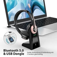 Earbay Bluetooth Headset Mikrofonnal és Zajszűréssel, USB Dongle és Töltőállomás, Vezeték Nélküli Fejhallgató Számítógép Telefon Iroda 3