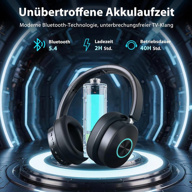 Earbay Wireless TV Fejhallgató Bluetooth 5.4 Töltőállomással Időseknek - Black