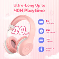 Detské Bluetooth slúchadlá EarFun s mikrofónom, skladacie, Hi-Fi stereo zvuk, 40 hodín výdrž batérie, obmedzovač hlasitosti 85/94 dB, pre školu a tablet 6