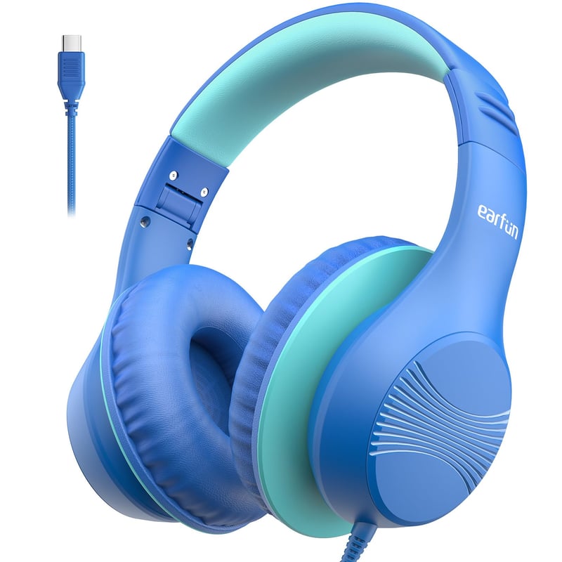 Detské slúchadlá EarFun s USB-C káblom, obmedzením hlasitosti, modré