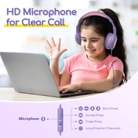 Căști cu fir pentru copii EarFun cu microfon, limitator de volum 85/94 dB, jack 3,5 mm, mov-roz 2