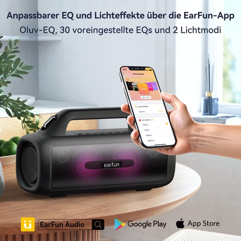 EarFun Uboom X 80W Bluetooth hangszóró, IP67 vízálló, 30 órás akkumulátor, RGB LED