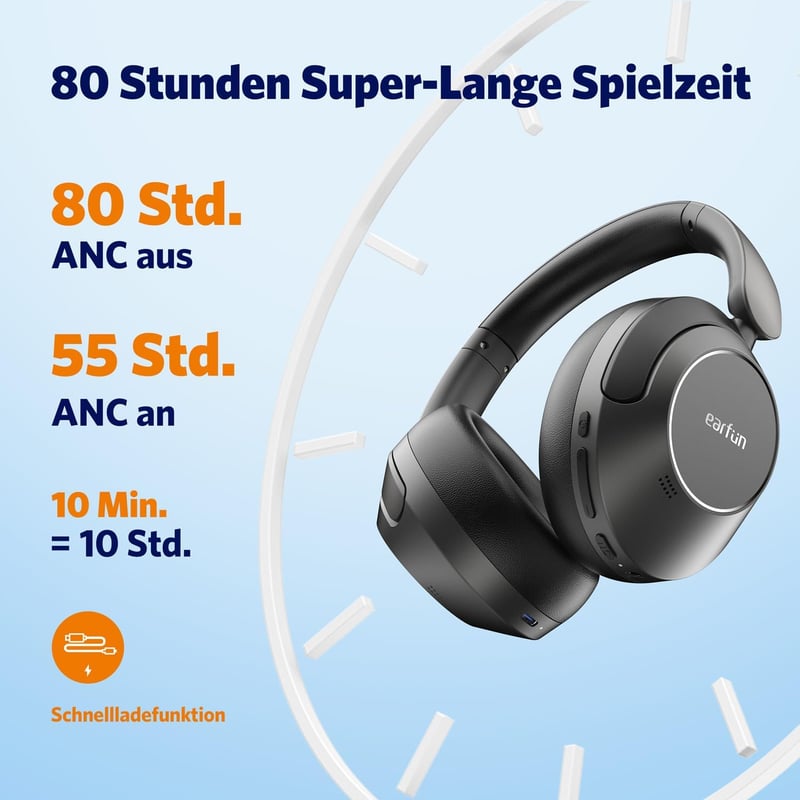 EarFun Wave Pro vezeték nélküli fejhallgató aktív zajszűréssel, 80 órás akkumulátor