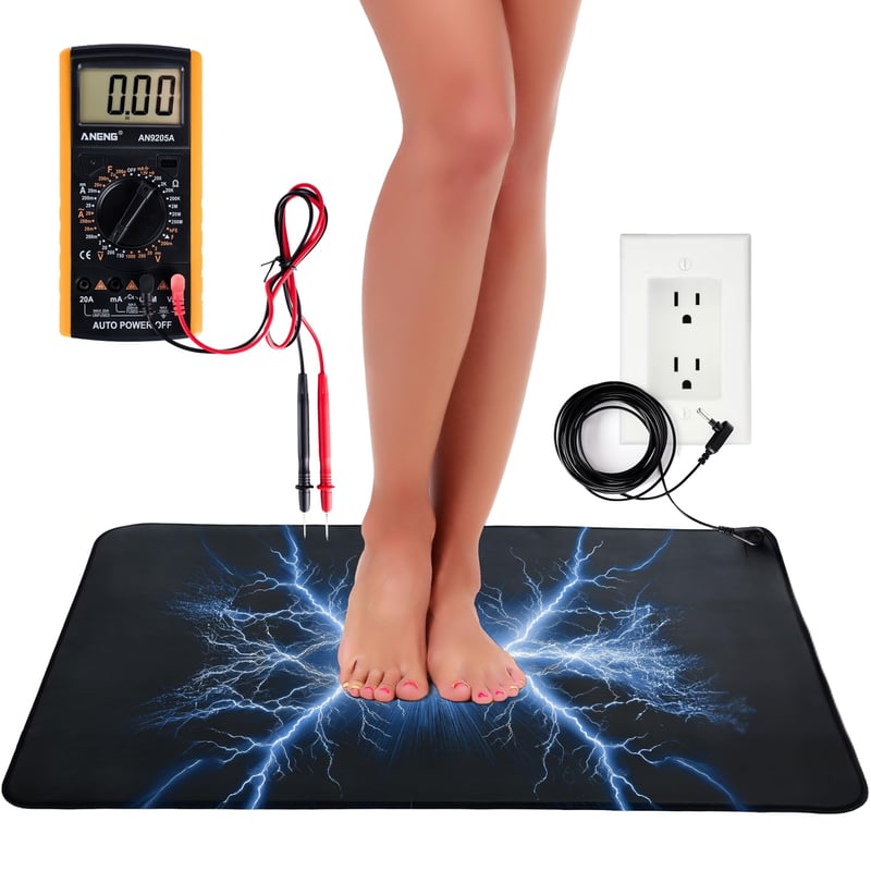 Uzemňovacia podložka pod nohy EARTHVERA s multimetrom a monitorovaním telesnej teploty, čierna, 61x40,6 cm, zlepšenie krvného obehu, zníženie zápalu
