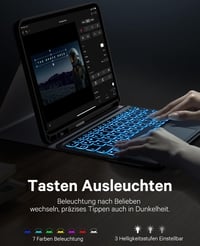 Earto iPad Air 11 Tok Billentyűzettel, 7 Szín Háttérvilágítás, QWERTY Touchpad, Fekete 5