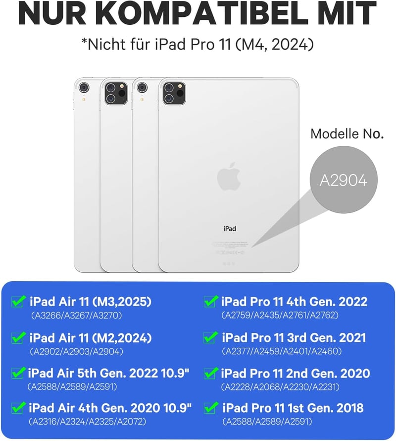 Earto iPad Air 11 Tok Billentyűzettel, 7 Szín Háttérvilágítás, QWERTY Touchpad, Fekete