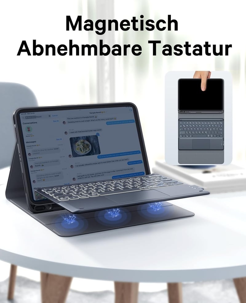 Earto iPad Air 11 Tok Billentyűzettel, 7 Szín Háttérvilágítás, QWERTY Touchpad, Fekete