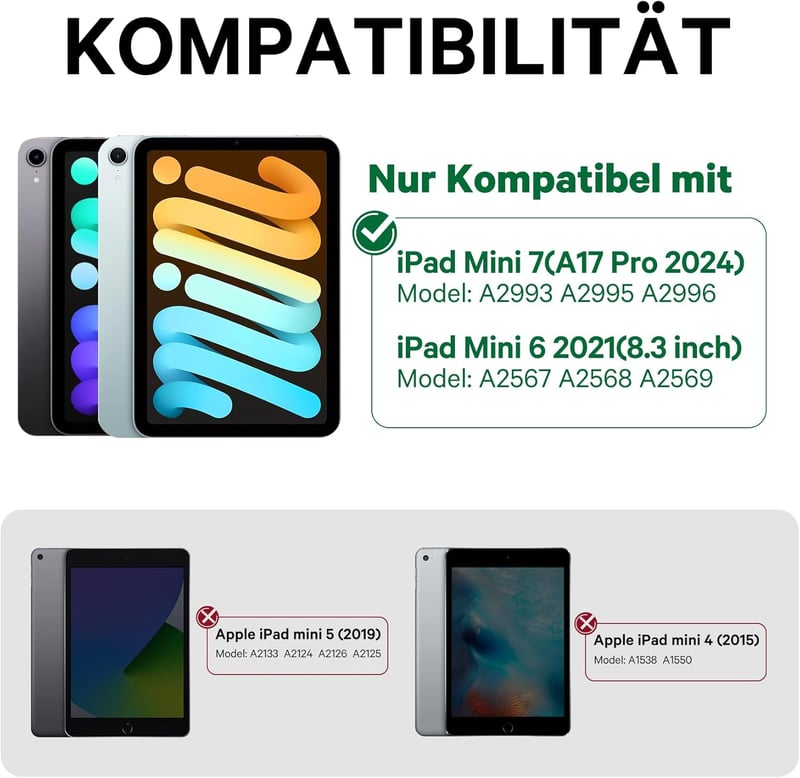 Earto iPad Mini 7 Billentyűzetes Tok Trackpad-dal, 360° Forgatható, 7 Szín Háttérvilágítás, QWERTZ