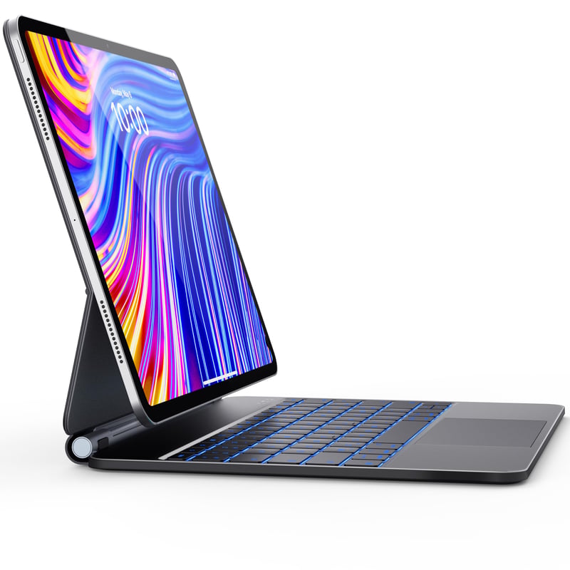 Earto Magic Keyboard pre iPad Pro 12.9 so španielskou klávesnicou, 7-farebným podsvietením, magnetickým plávajúcim dizajnom, trackpadom, čierna (6./5./4./3. gen)